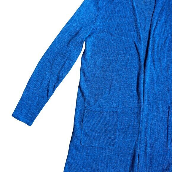 J Jill Sweater Size Small Petite Cardigan Long Open Front Linen Blend Blue - Picture 3 of 8